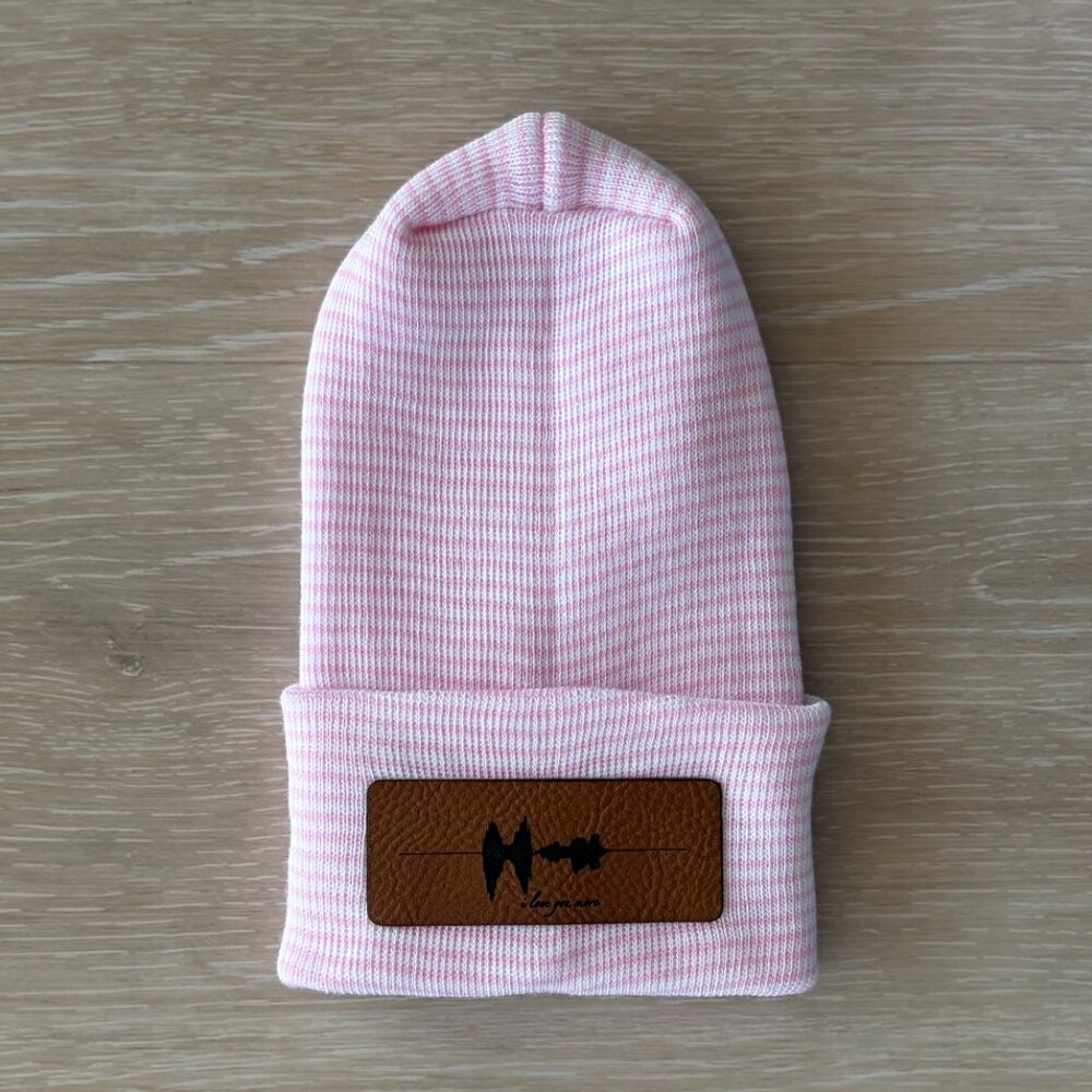 NEW I Love You More Cotton Baby Beanie Newborn Pink White Stripe Minimalist